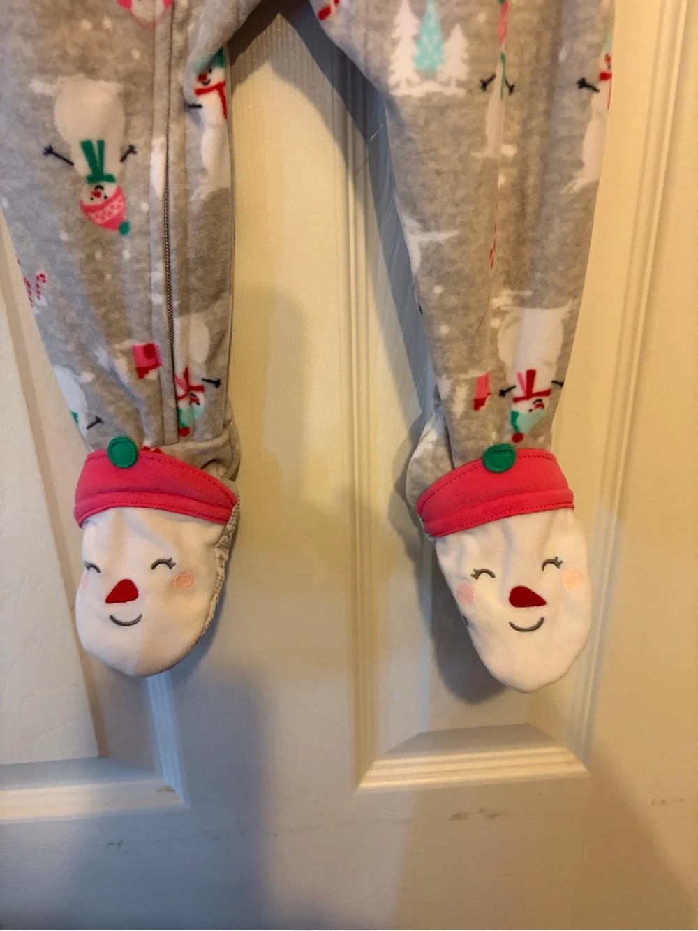Carter's Girl's👧🏻Snowman☃️Candy Canes Fleece Footed Pajama Sleeper💤Sz 12M